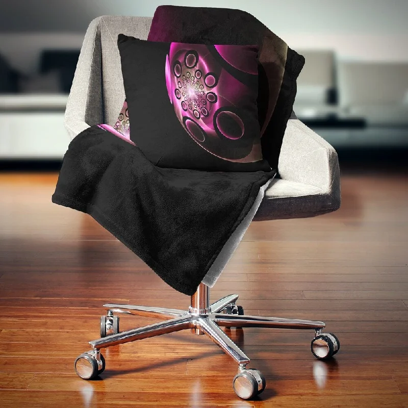 Grey throw blanket-Designart 'Purple Fractal Sphere in Dark' Floral Throw Blanket