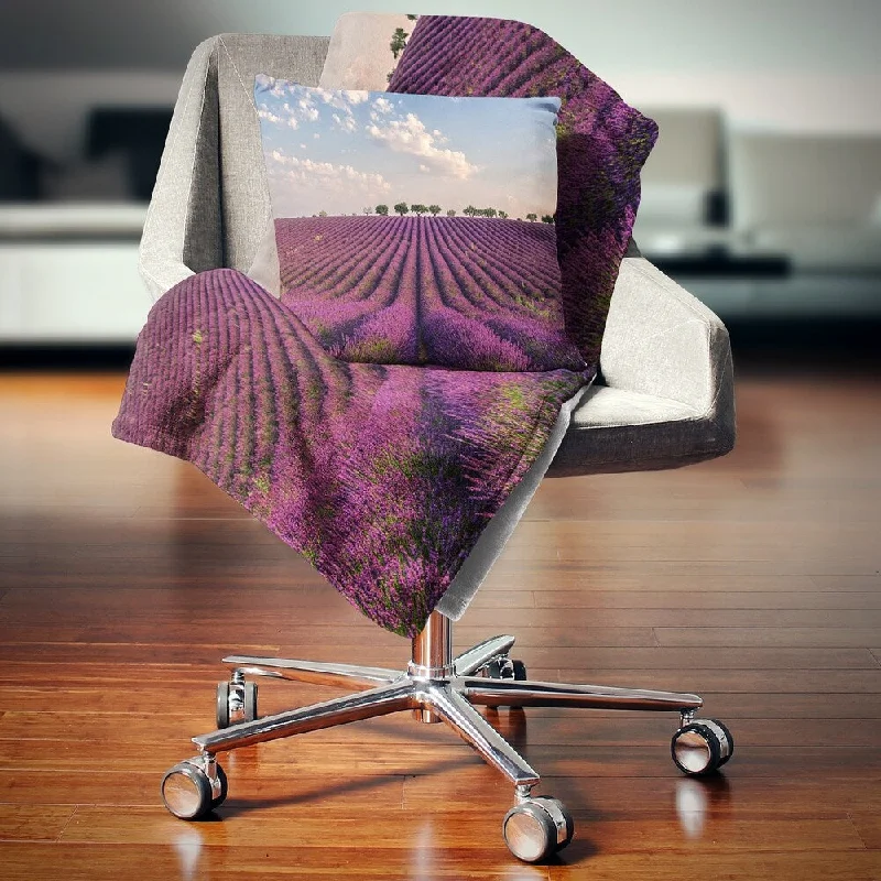 Baby throw blanket-Designart 'Shiny Lavender Field in Provence' Landscape Fleece Throw Blanket