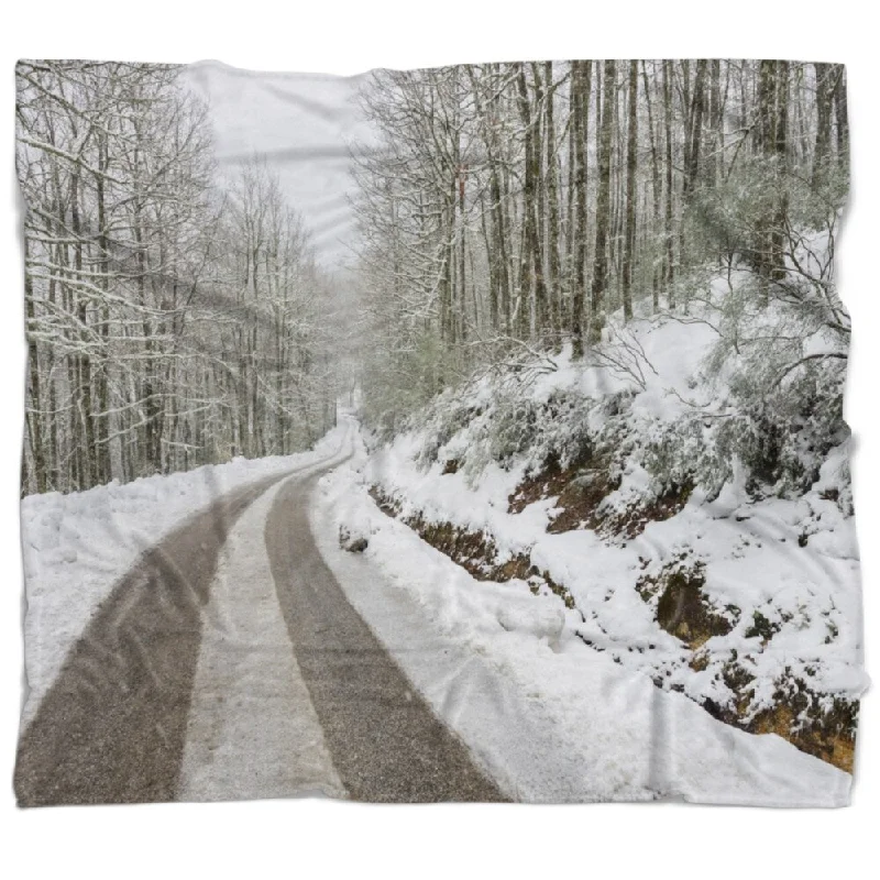 Cute throw blanket-Designart 'Snow Storm at Piornedo Spain' Landscape Fleece Throw Blanket