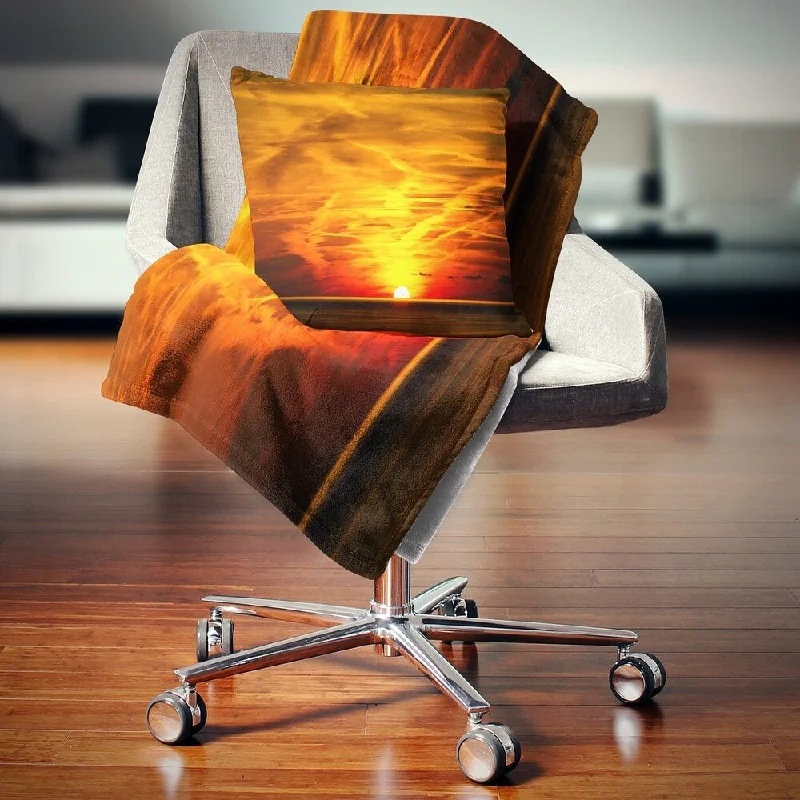 Toddler throw blanket-Designart 'Sunset in Liguria Italy' Landscape Photography Throw Blanket