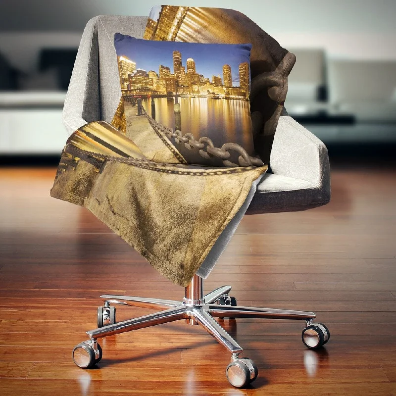 Copper throw blanket-Designart 'USA Skyline from Fan Pier at Night' Cityscape Throw Blanket