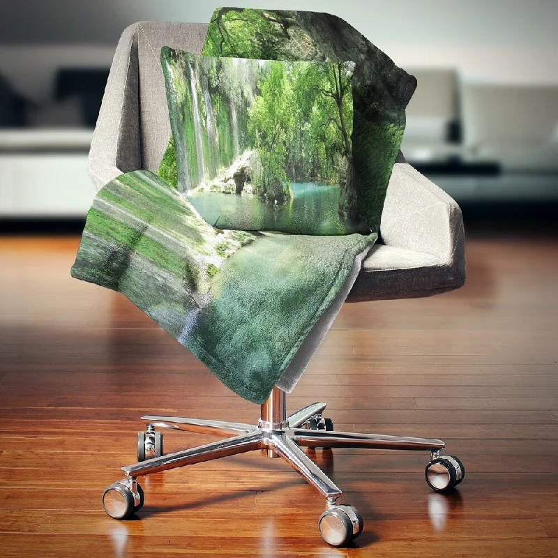 Apartment throw blanket-Designart 'Waterfall Cascade in Deep Forest' Landscape Fleece Throw Blanket