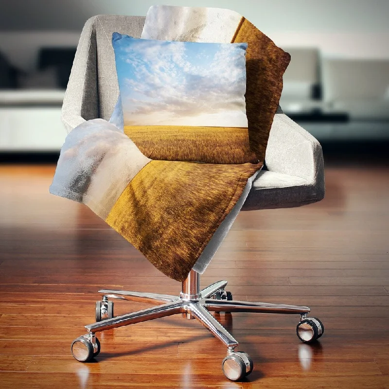 House throw blanket-Designart 'Wheat Field under Summer Sky' Landscape Fleece Throw Blanket