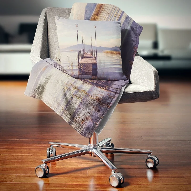 Scandinavian throw blanket-Designart 'Wooden Boardwalk to Clear Sea Water' Bridge Throw Blanket