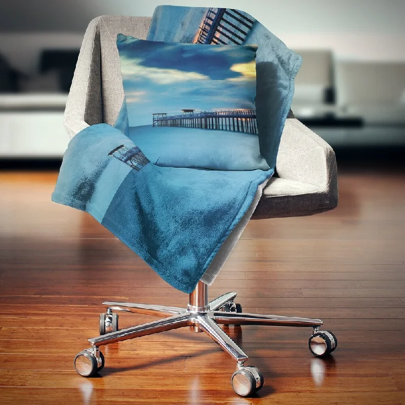 Snow throw blanket-Designart 'Wooden Pier and Turquoise Seashore' Pier Seascape Throw Blanket