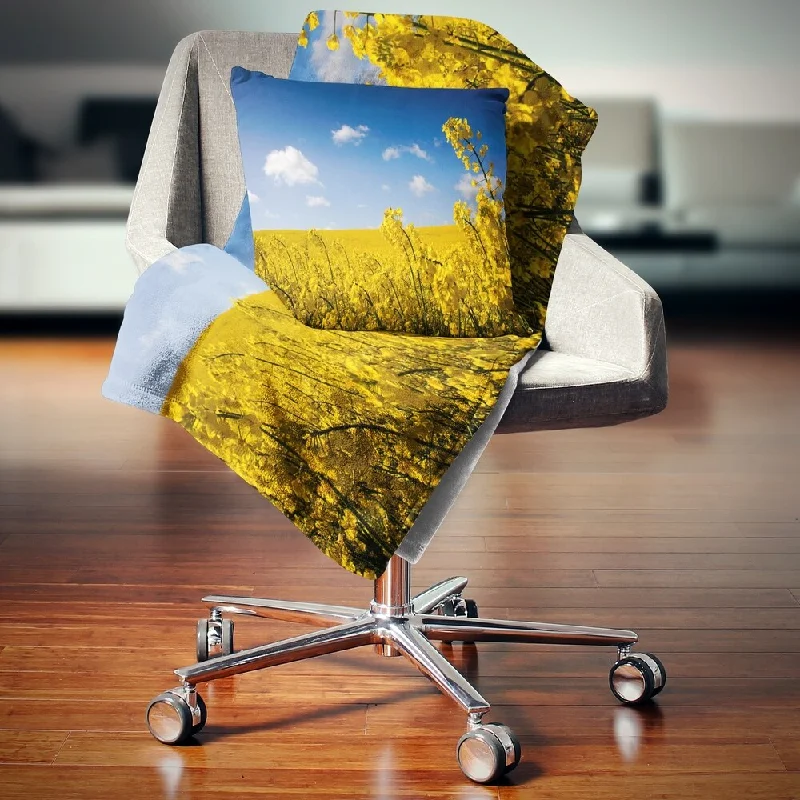 Anti-slip throw blanket-Designart 'Yellow Canola Field' Landscape Photography Throw Blanket