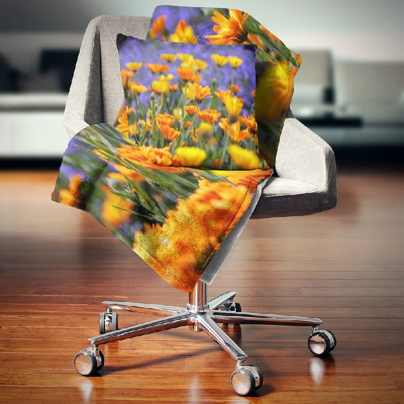 Quick-dry throw blanket-Designart 'Yellow Orange Flower Garden' Floral Throw Blanket