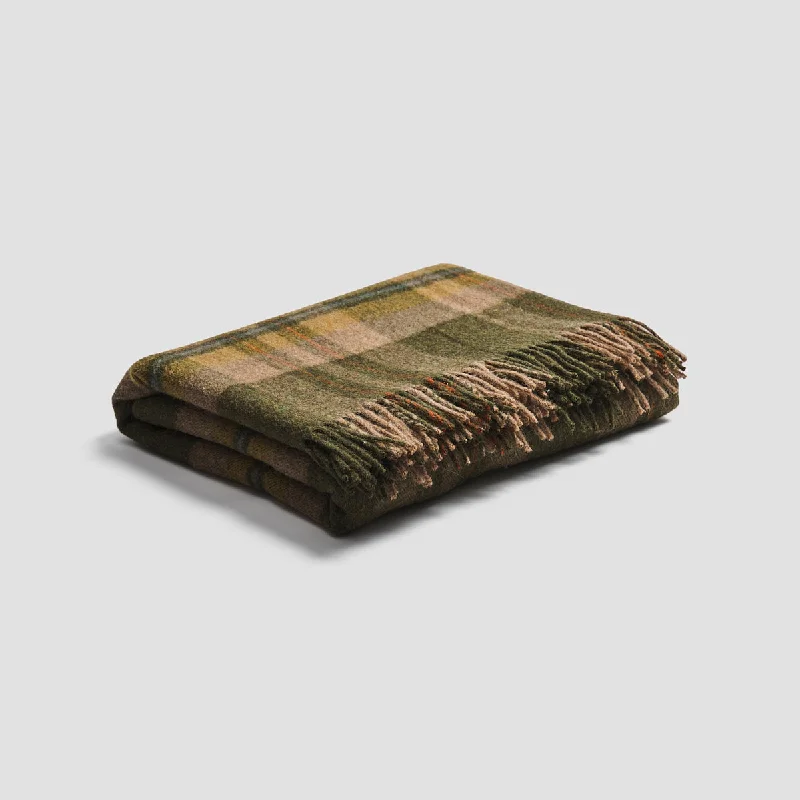 Acrylic throw blanket-Fern Green Check Cabin Wool Blanket