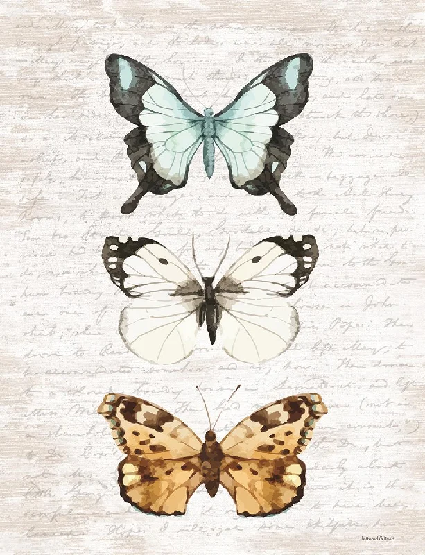 Wall decor with driftwood-Framed - Butterfly Trio By Lettered & Lined - Gray