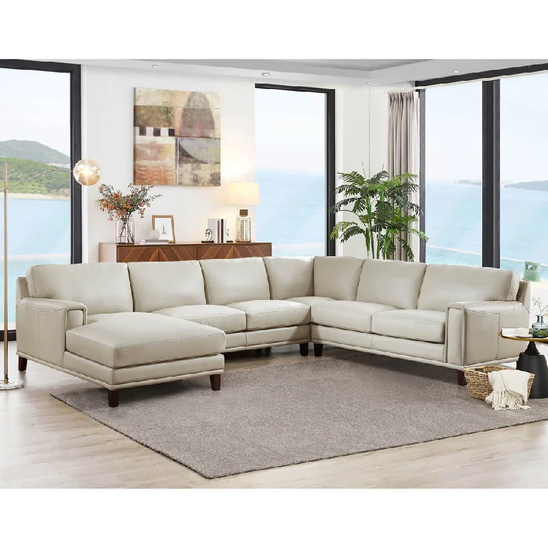 ergonomic sofa for back support -Hayward Leather Left Chaise Sectional - Off White