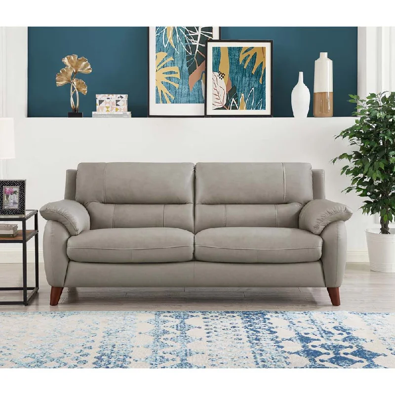 deep seating sofa with cushions -Lara - Leather Sofa - Stone Gray