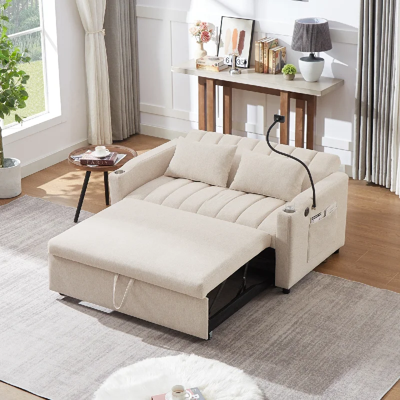 leather sectional sofa with recliners -Loveseat Sleeper Sofa with USB Ports, Cup Holders, and Phone Holder