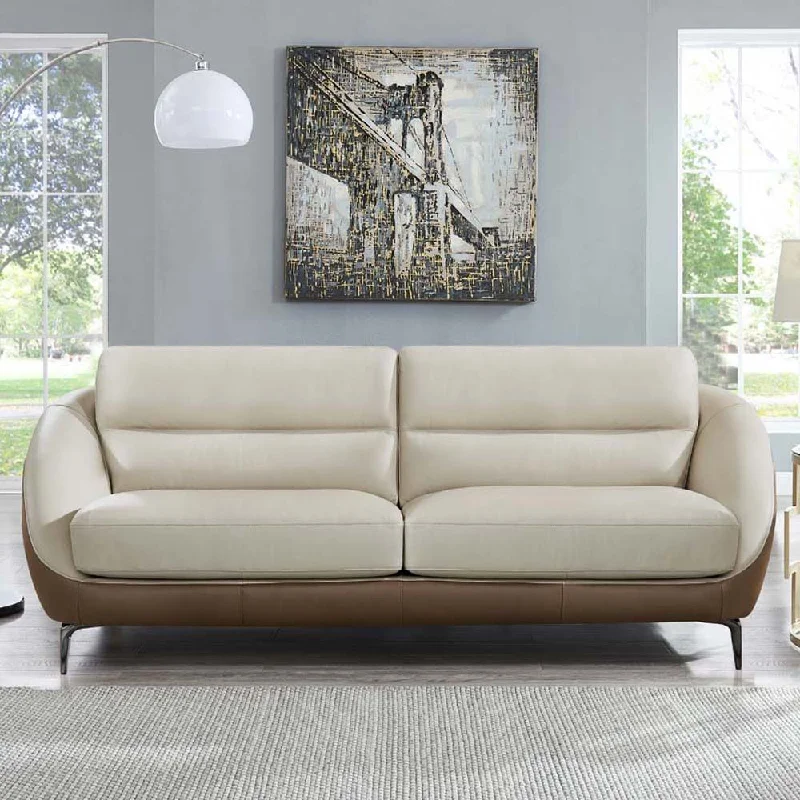 comfortable sofa with modern aesthetic -Makena - Leather Sofa - Beige