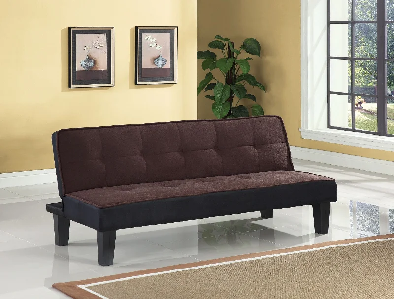 sectional sofa with foam padding -Microfiber Convertible Futon Sleeper Sofa With Black Legs - Dark Brown