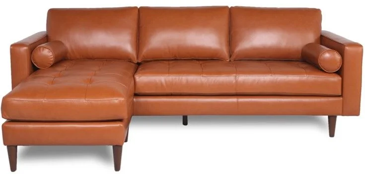 modern sofa with high-quality fabric -Mid-Century Tufted Leather Sectional With Reversible Chaise