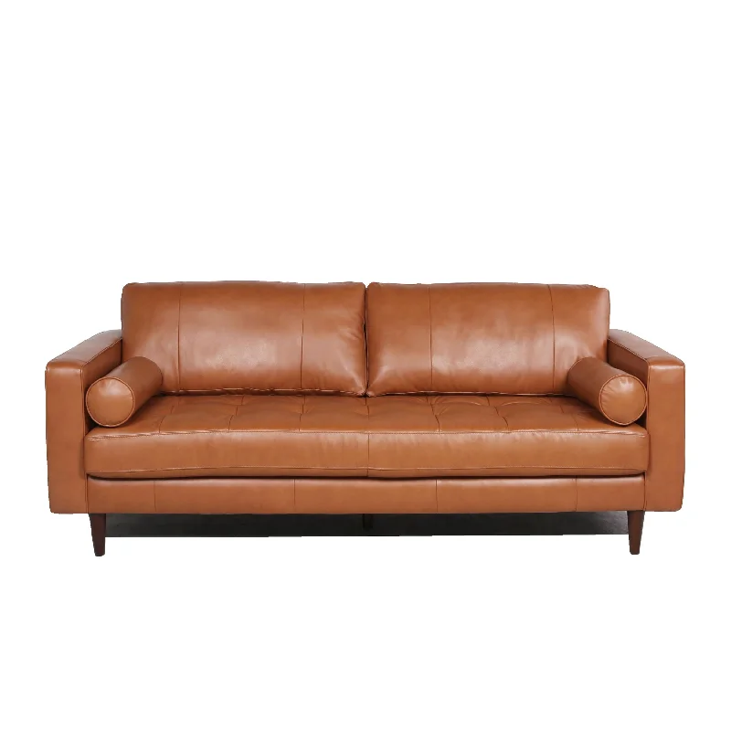 cozy leather sofa for comfort -Mid-Century Tufted, Leather Sofa