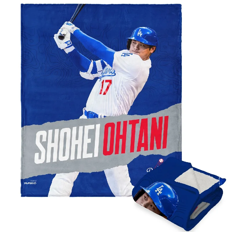 Fade-resistant throw blanket-MLB Player Los Angeles Dodgers Shohei Ohtani Silk Touch Sherpa Throw Blanket