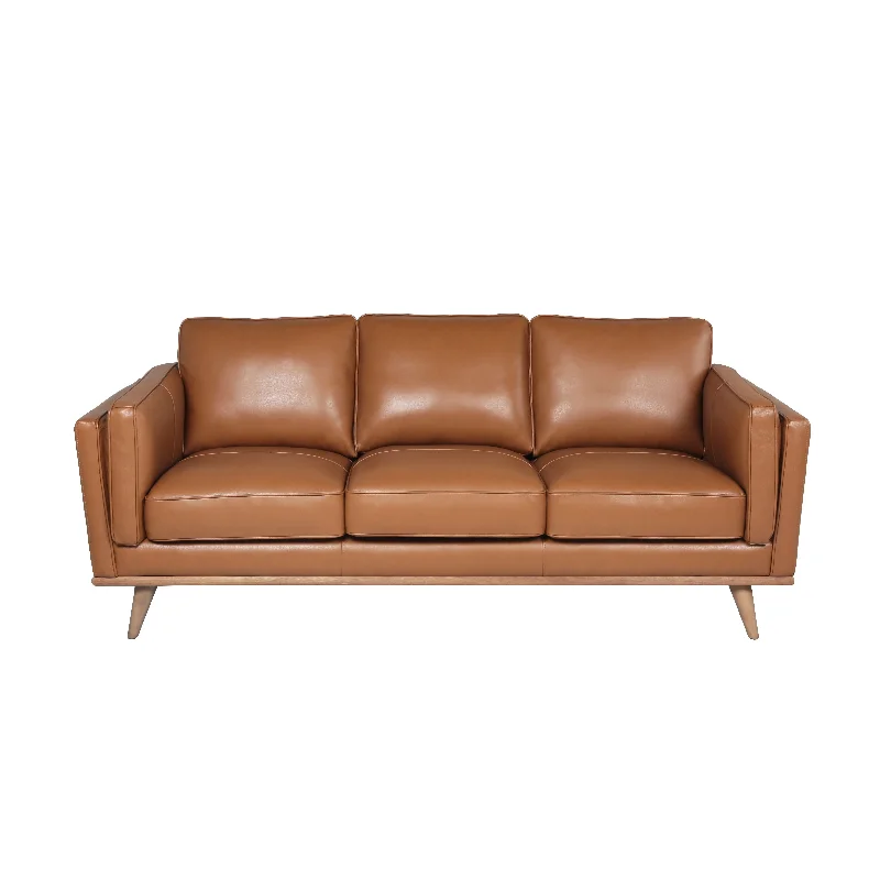 comfortable sectional sofa with soft cushions -Modern Leather Sofa - Caramel