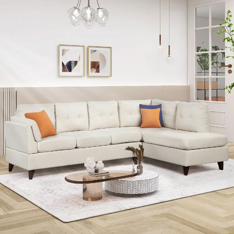 stylish sectional sofa with clean lines -Modern Linen Fabric Sofa, L-Shape Couch With Chaise Lounge, Sectional Sofa With One Lumbar Pad