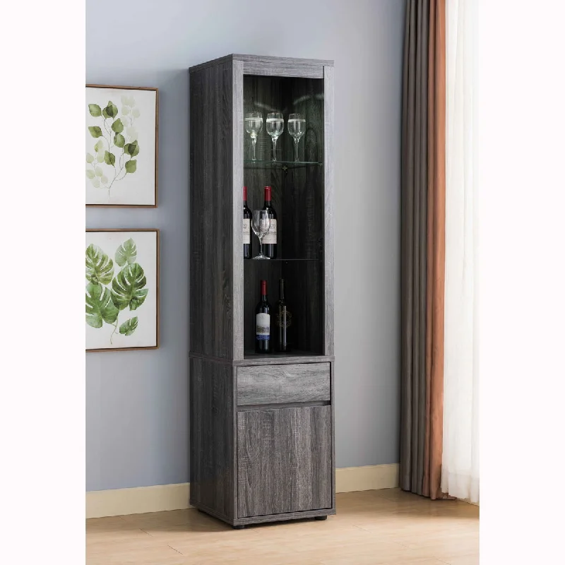 Modern Wine Showcasing Cabinet With Two Glass Shelves And Storage Cabinet - Distressed Gray