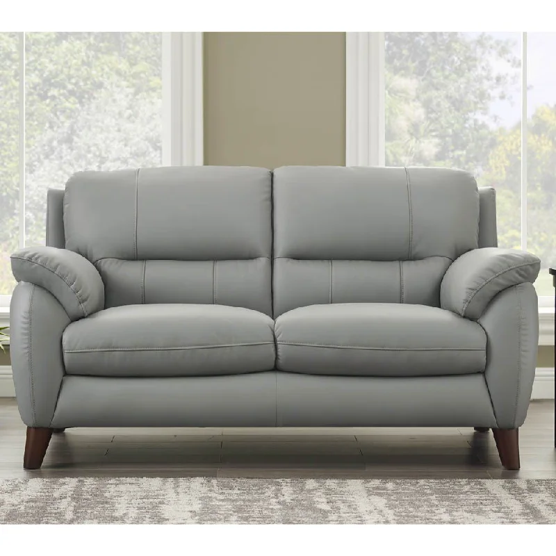 round sofa with soft cushions -Monroe Leather Loveseat - Silver Gray