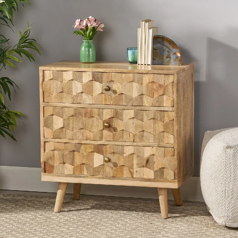 Natural Colored Wooden Drawer Cabinet with Three Layers