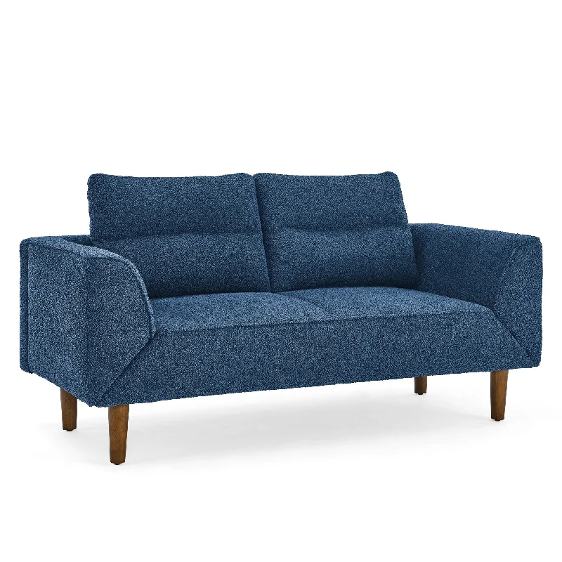 comfortable sofa with relaxing cushions -Navy 64.17" Foam Loveseat Convertible Sleeper Sofa with Adjustable Armrest, Wood Frame