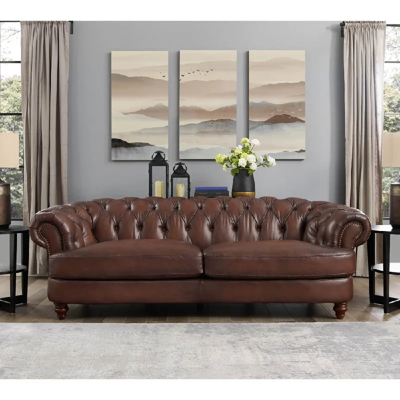 fabric sofa with reclining feature -Newport - Leather Sofa - Caramel