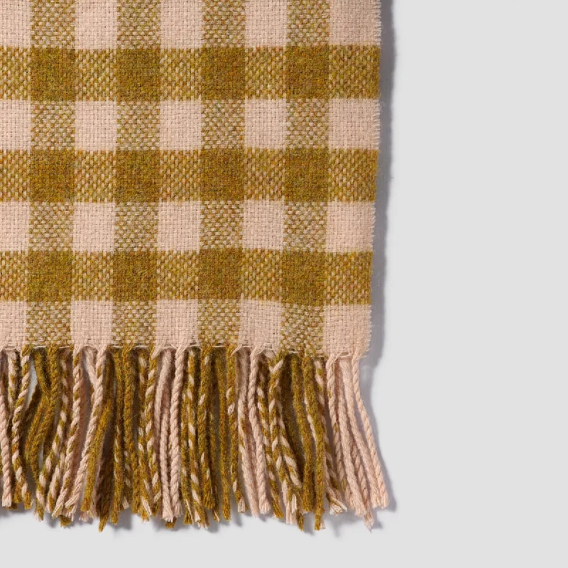 Embroidered throw blanket-Ochre Gingham Wool Blanket