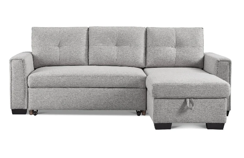 small modern sectional sofa for apartments -Polyester Blend Convertible Futon Sleeper Sofa With Black Legs - Light Gray