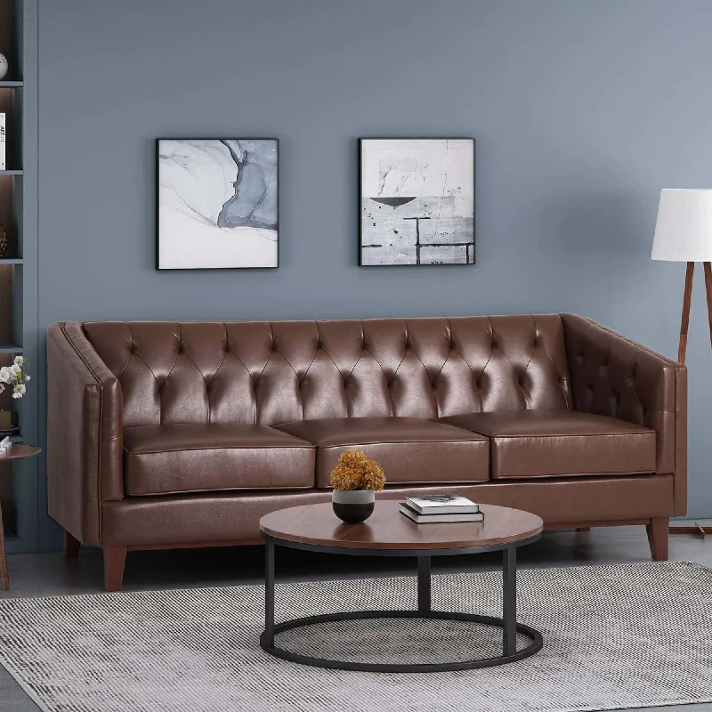 modern sofa for stylish home decor -PU Sofa, Tufted Back, Solid Wood Legs, Living Room And Study