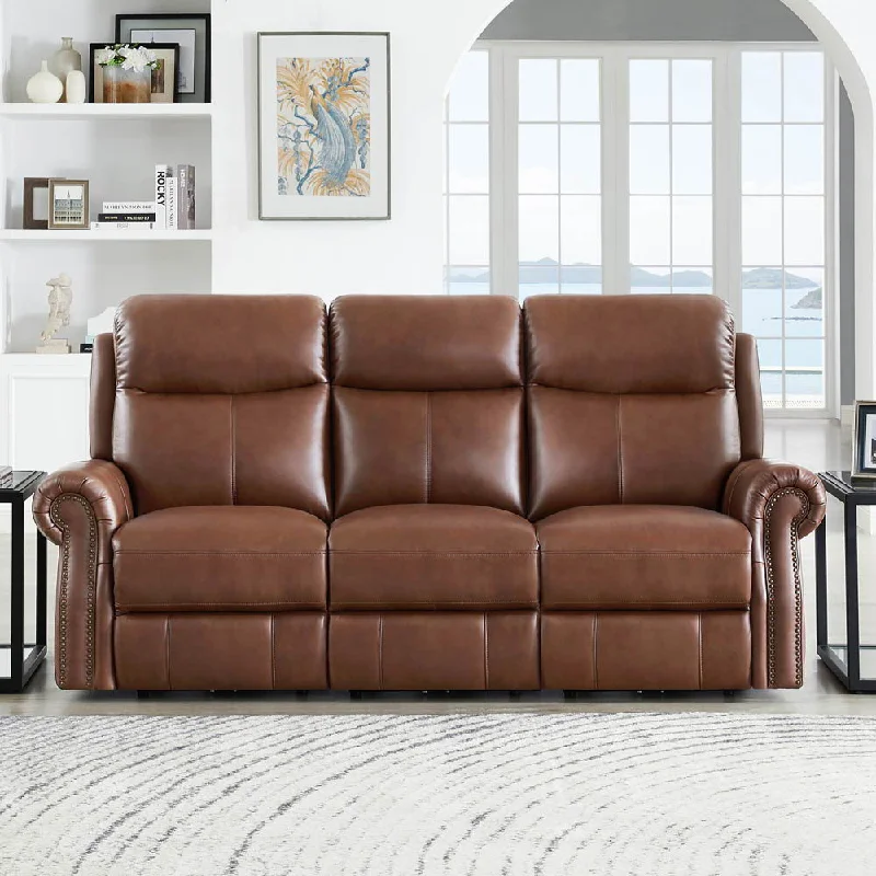 fabric sectional sofa with pillows -Royce - Power Headrest Zero Gravity Reclining Sofa - Brown