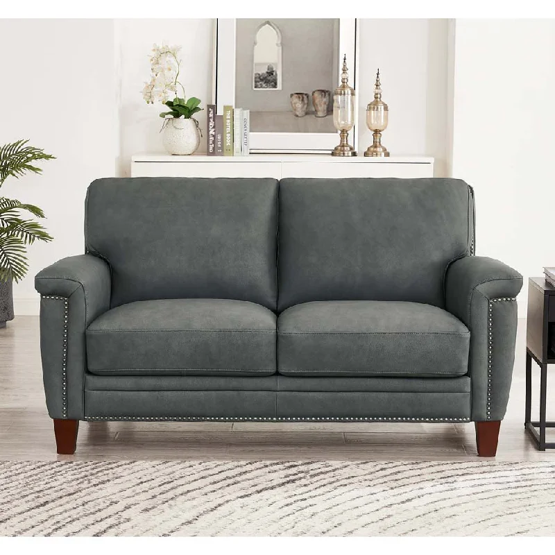 sofa with sleek leather upholstery -Sherwood - Leather Loveseat - Charcoal Gray