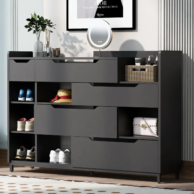 Shoe Storage Cabinet For Entryway With Drawers And Shelves, Modern Shoe Organizer Cabinet, Free Standing Shoe Rack For Hallway, Living Room