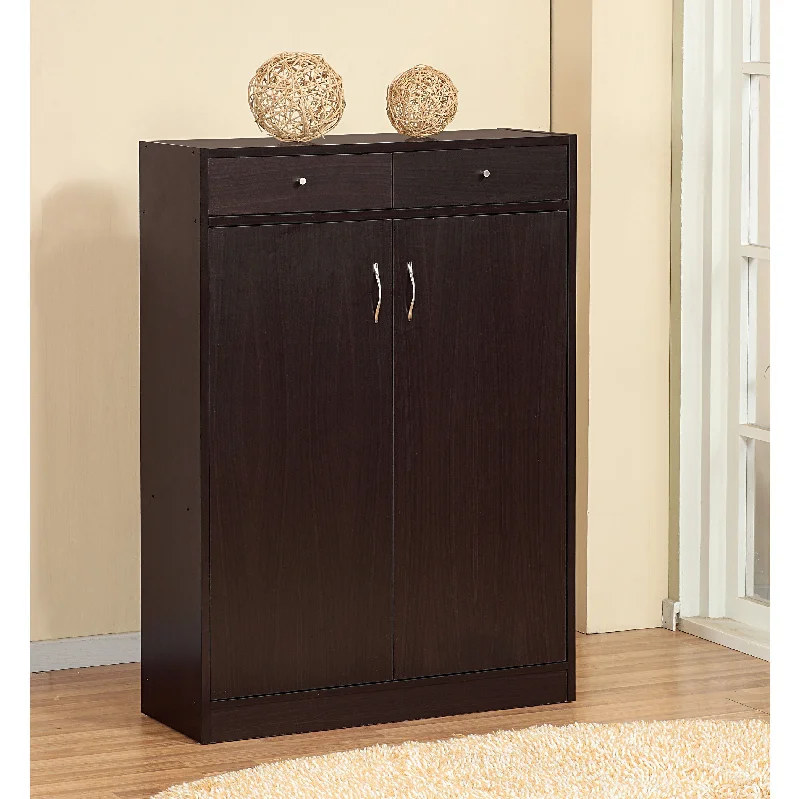 Shoe Storage Cabinet With Fives Shelves, Two Drawers, Fits 15 Pairs Of Shoes