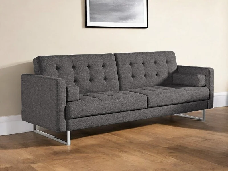 small sofa with adjustable seating -Sleeper Sofa With Silver Legs - Gray