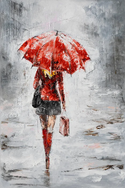 Wall decor with oversized art-Small - City In The Rain I By Jolanta Kowalik - Red