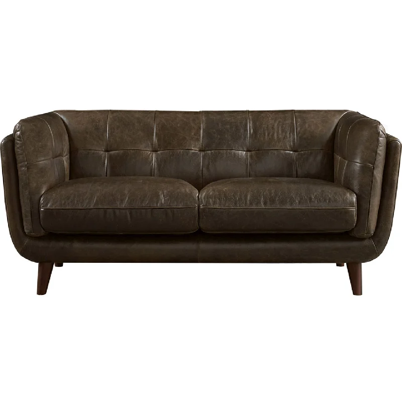 cozy sectional sofa for family rooms -Solana - Waxy Pull Up Leather Loveseat - Dark Brown