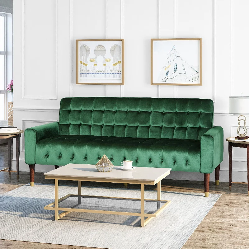 compact leather sofa for apartments -Square Arms Velvet Straight Sofa, Living Room And Study - Emerald