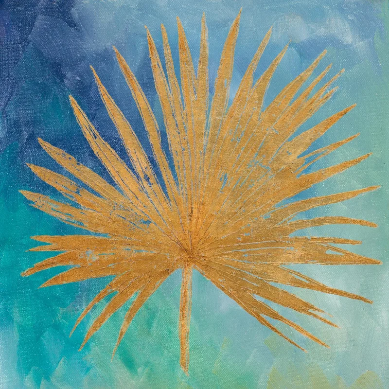 Wall decor with vibrant hues-Teal Gold Leaf Palm I By Patricia Pinto - Gold