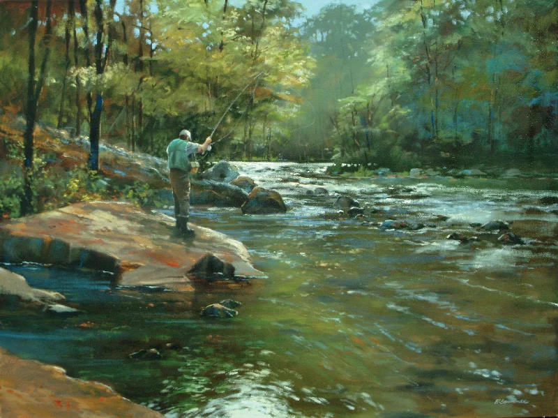 Wall decor with arrow designs-The Fly Fisherman By Roger Bansemer - Green