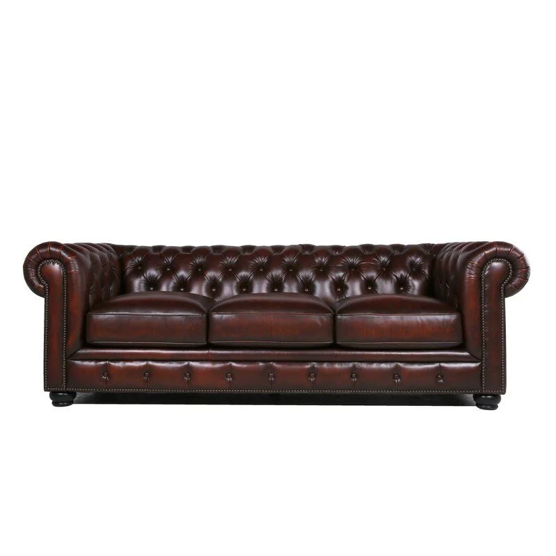 modern sofa with leather finish -Traditional Tufted Leather Chesterfield Nailhead Sofa - Brown