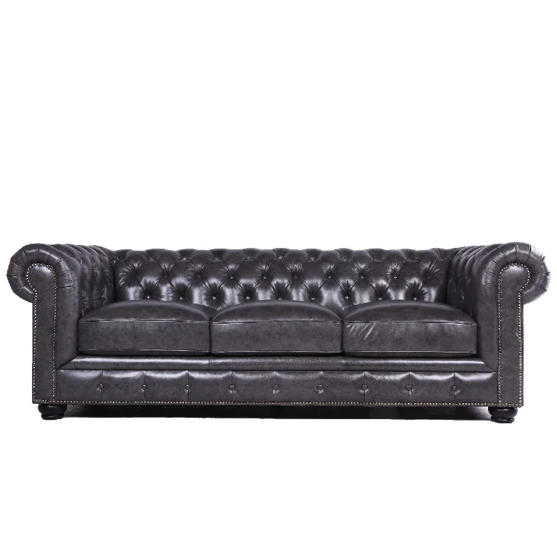 contemporary sofa with clean lines -Traditional Tufted Leather Chesterfield Nailhead Sofa