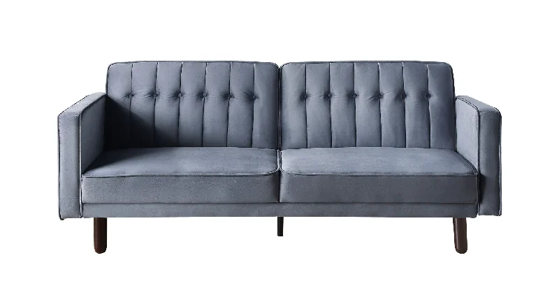 comfortable sofa with side pockets -Velvet And Black Sleeper Sofa - Dark Gray