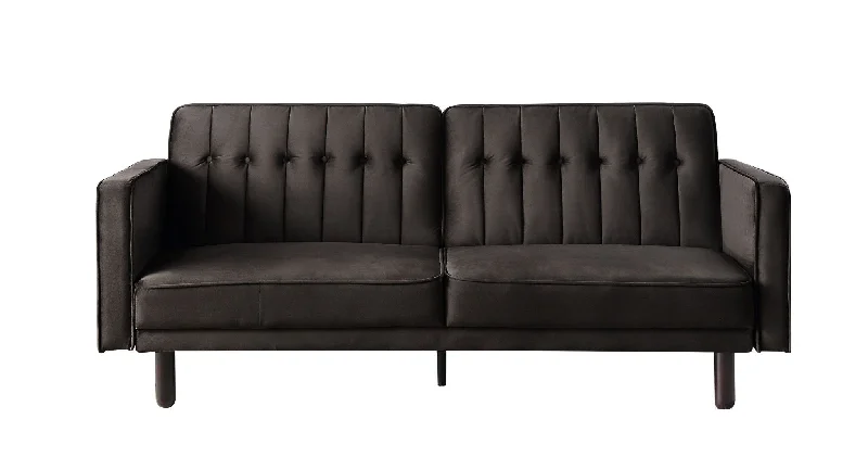 sectional sofa with pillow cushions -Velvet Sleeper Sofa With Black Legs - Dark Brown