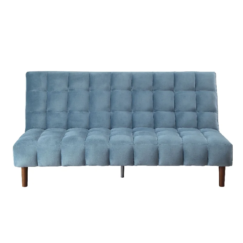 soft sofa with minimalist design -Velvet Sleeper Sofa With Wood Brown Legs - Teal Blue