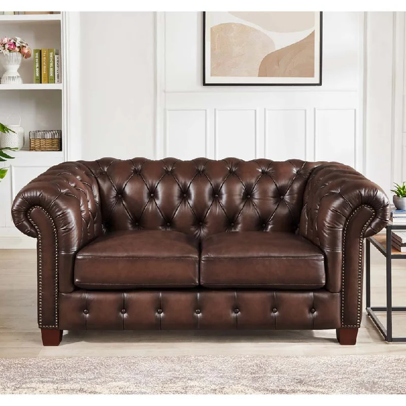 space-saving sofa bed -Versailles - Leather Loveseat - Caramel