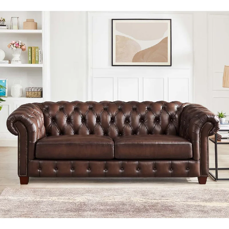 sleeper sofa with memory foam mattress -Versailles - Leather Sofa - Caramel