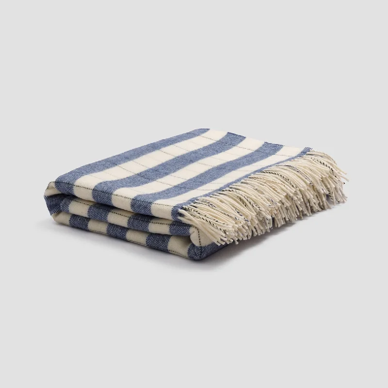 Microfiber throw blanket-Warm Blue Checked Stripe Wool Blanket