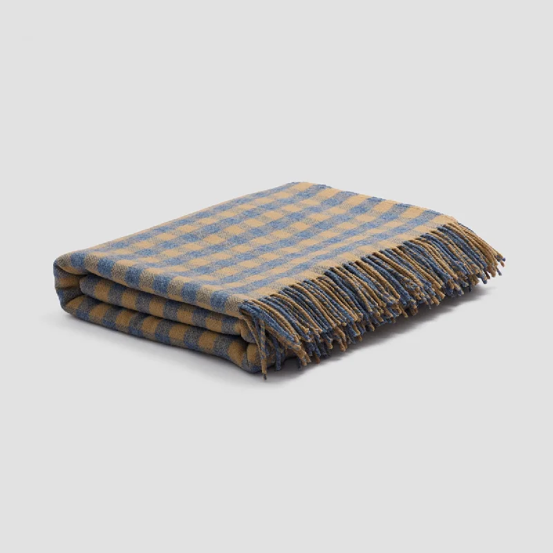 Heated throw blanket-Warm Blue Gingham Wool Blanket